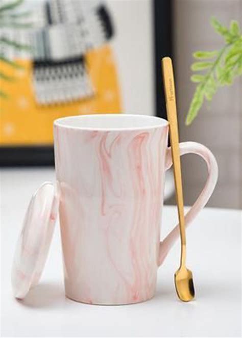 Get Coffee Mug With Lid And Spoon Marble Print At Lbb Shop