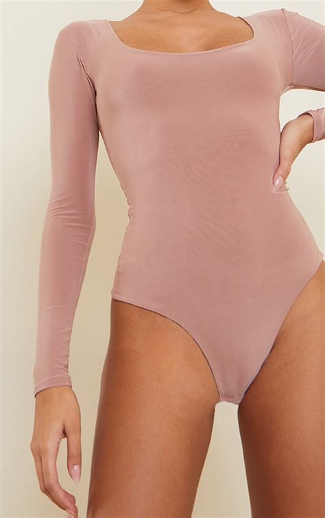Body Manches Longues Slinky Mauve à Col Rond Prettylittlething Fr