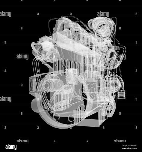 Moteur à Combustion Interne X Ray Style Isolé Sur Fond Noir 3d