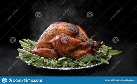 Golden Roasted Hot Thankgiving Turkey Over Black Stock Image Image Of