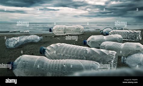 Plastic Water Bottles Pollution In Ocean Environment Concept Stock