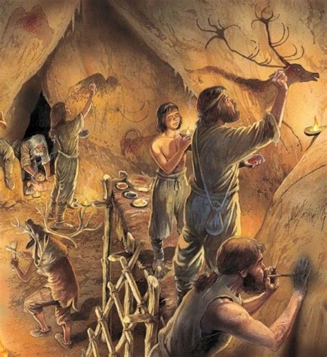 Early Humans Cave Paintings Artist At Work Painting