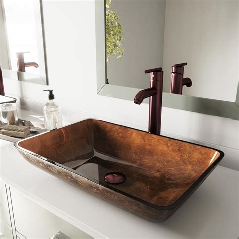 Bathroom vessel faucet tall waterfall faucet with wide single handle, vessel sink bathroom faucet with large rectangular spout and supply hoses chrome finish 4.6 out of 5 stars 66 $49.90 $ 49. VIGO Rectangular Glass Vessel Sink in Russet Glass with ...