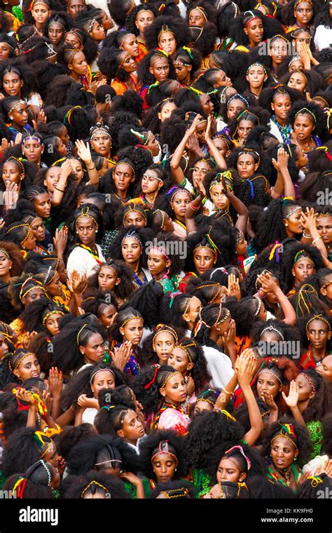 Crowd Of Women With Tigray Style Braided Hair At Ashenda Festival