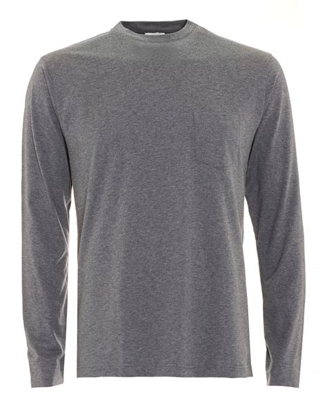 Sunspel Mens Long Sleeve Charcoal Grey T Shirt