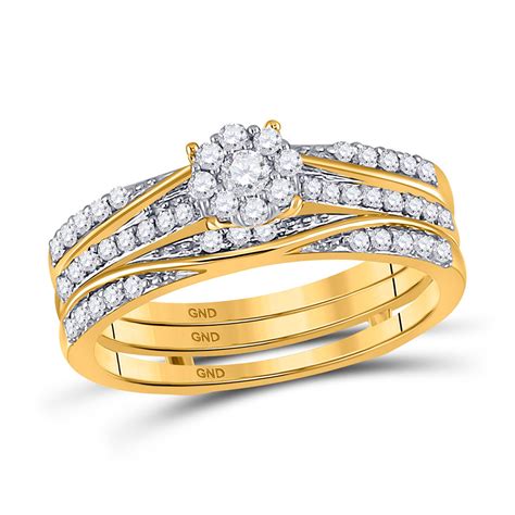 Diamond2deal 10kt Yellow Gold Solitaire Bridal Wedding Band Set 12