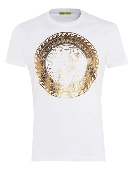 Versace Jeans Mens T Shirt Circular Gold Foil Print White Tee