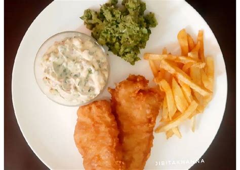 English Style Fish And Chips With Mushy Peas And Tartar Sauce Recipe By