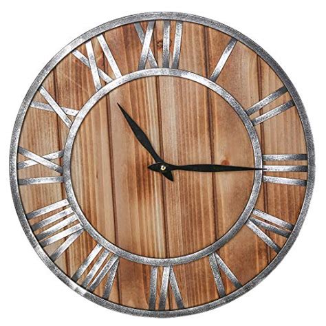 Chsshc Rustic Wall Clock Wood Silent Vintage Roman Numeral Wall Clock