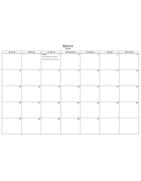 Monthly Calendar Template Resume Samples