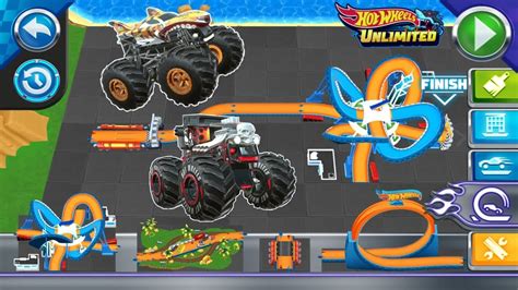 Hot Wheels Unlimited Monster Trucks Bone Shaker And Tiger Shark Race In The Colosal Clash
