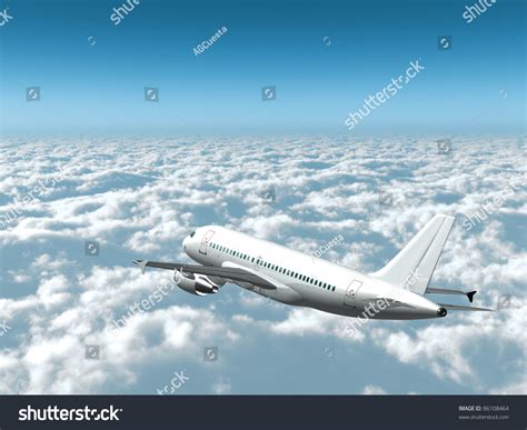 Airplane In The Sky Passenger Aircraft In Flight Over The Clouds Side