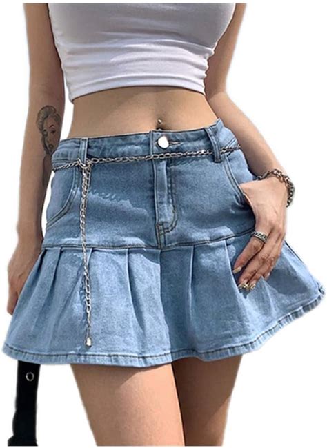 andiwa y2k mini jupe plissée en jean pour femme style gothique punk taille haute volants amazon