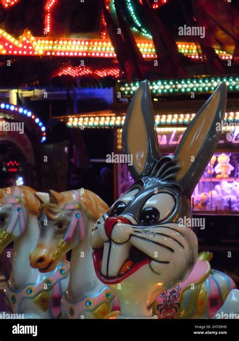 Carousel With Bunny And Horses At The Unfair Stock Photo Alamy