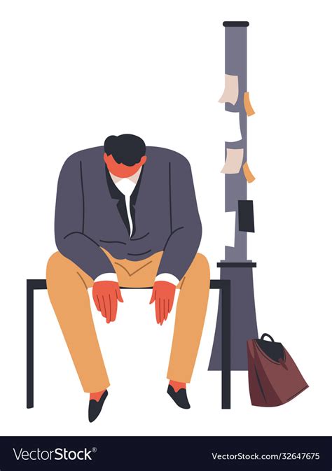 Stressed Unemployed Man Sitting Pole With Ads Vector Image