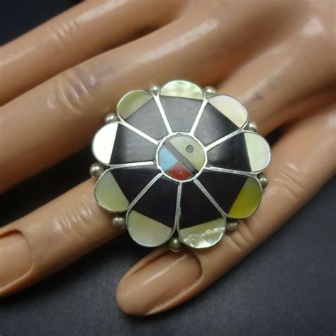 Vintage ZUNI Sterling Silver SUN Face Inlay Ring Sz 8 25 Etsy