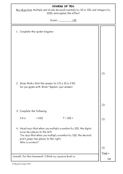 Powers Of Ten Worksheet For 5th Grade Lesson Planet