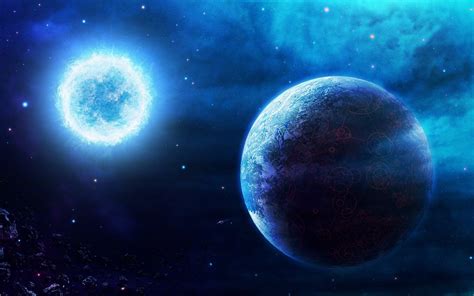 Blue Planet Flames Stars The Universe Galaxy Space Nebula Hd Wallpaper