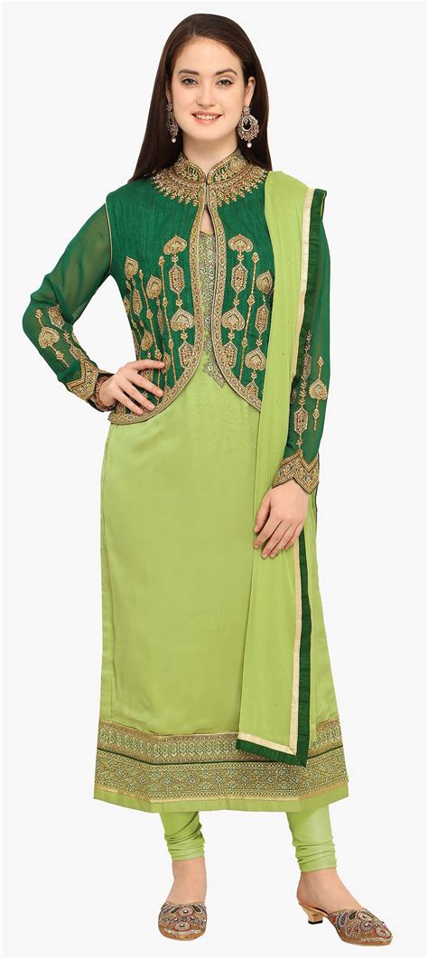 1515984 Wedding Green Color Satin Silk Fabric Salwar Kameez