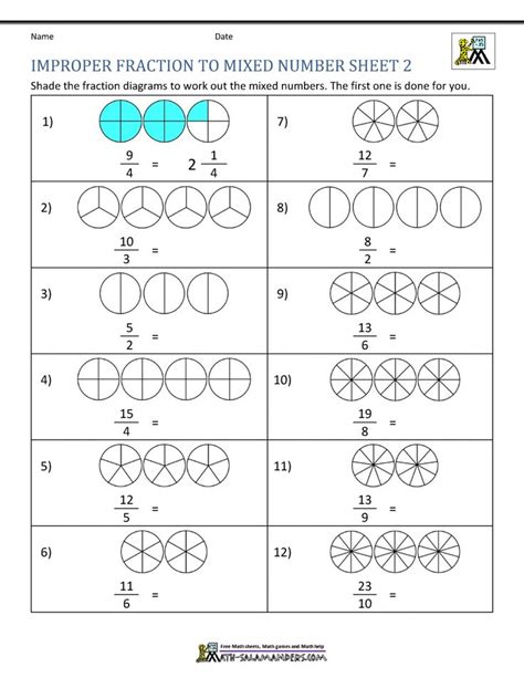 Converting Mixed Numbers To Improper Fractions Coloring Worksheet