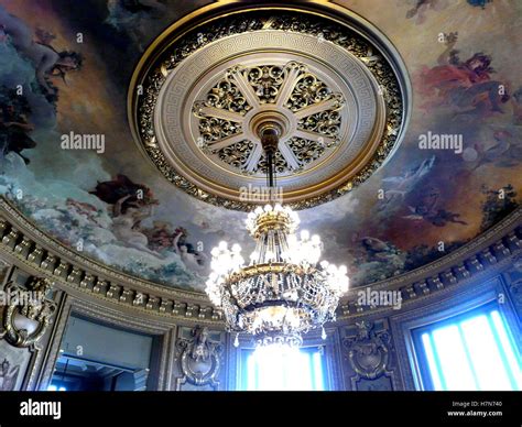 Opera House Ceiling Detail Chandelier And Mural Stucco Decoration In
