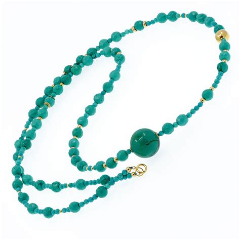 Long Turquoise Necklace With Kt Yellow Gold Clasp Catawiki