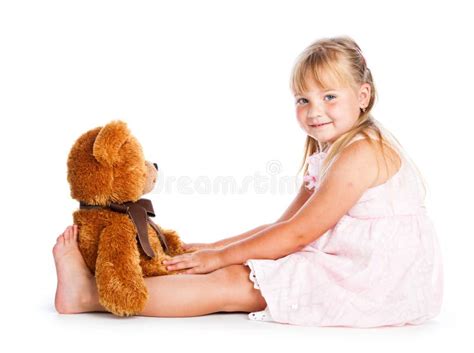 Cute Girl Cuddling With Teddy Bear Stock Photo Image Of People