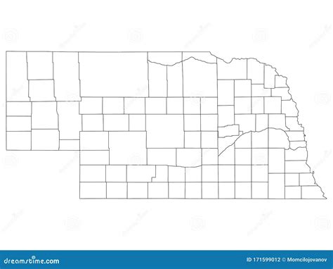 Mapa Dos Condados Do Estado De Nebraska Ilustração Do Vetor