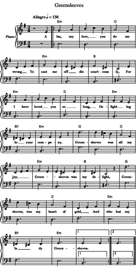 Greensleeves is a traditional english folk song. Piano Music - Greensleeves | Piano level 2 sheet music | Pinterest | Piano music, Pianos and ...