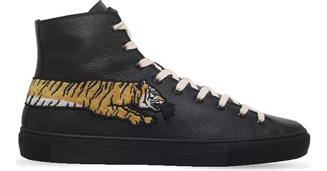 Gucci Major Tiger Leather High Top Trainers In Black For Men Lyst Canada