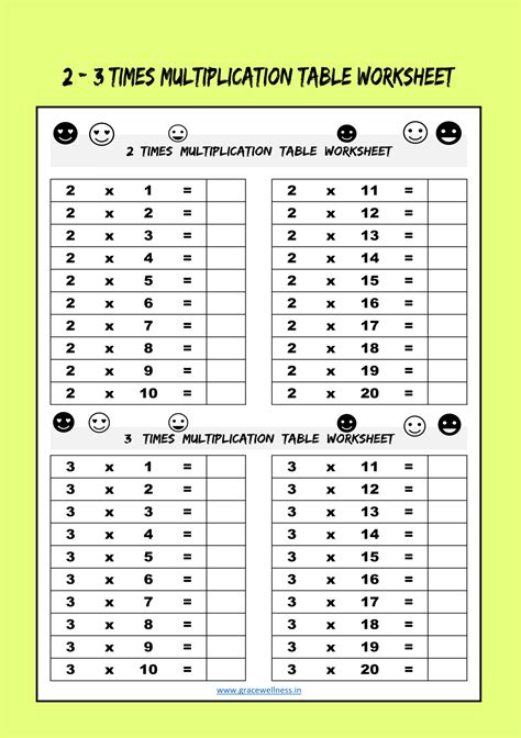 Free Printable Multiplication Table Worksheet
