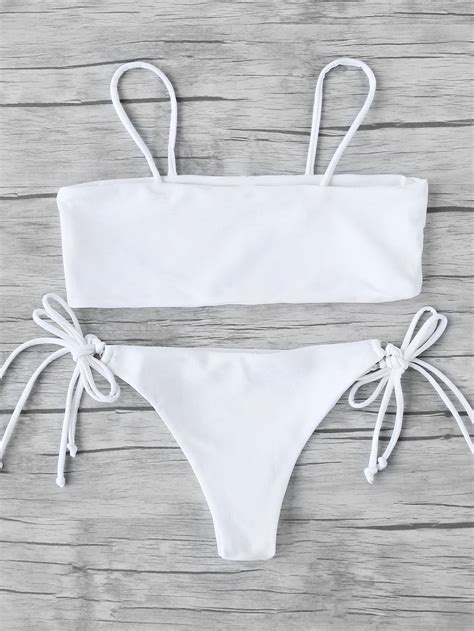 Thin Strap Bandeau With Self Tie Side Bikini Set Bandeau Bikini Set