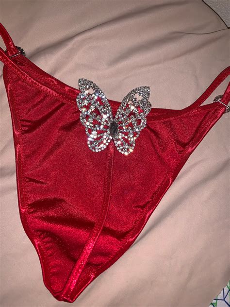Red Butterfly Thong Bedazzled Thong