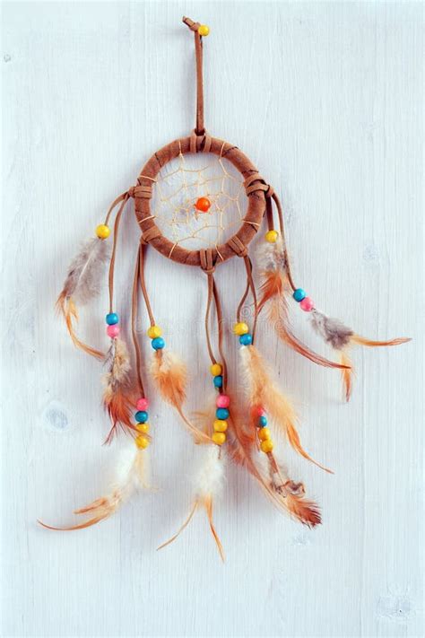 Dreamcatcher American Native Amulet On Wooden Background Shaman