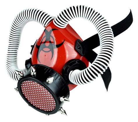 Red Cyber Respirator Gas Mask With White Coil On Black
