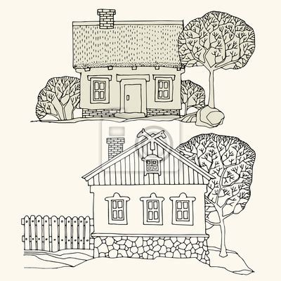 Cartoon domy rysunek odręczny Fototapeta Fototapety luksusowy dom