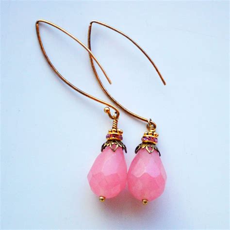 Pink Gemstone Dangle Earrings In Gold Vintage Modern Pink Etsy Pink