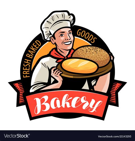 Bakery Bakehouse Logo Or Label Happy Baker Or Vector Image