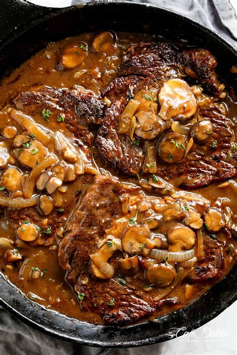 Pour the gravy over top of the steak. Ribeye Steaks With Mushroom Gravy - Cravings Happen