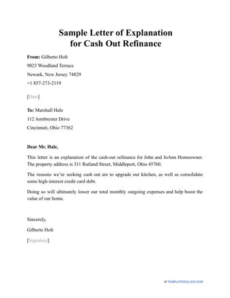 Sample Letter Of Explanation For Cash Out Refinance Fill Out Sign