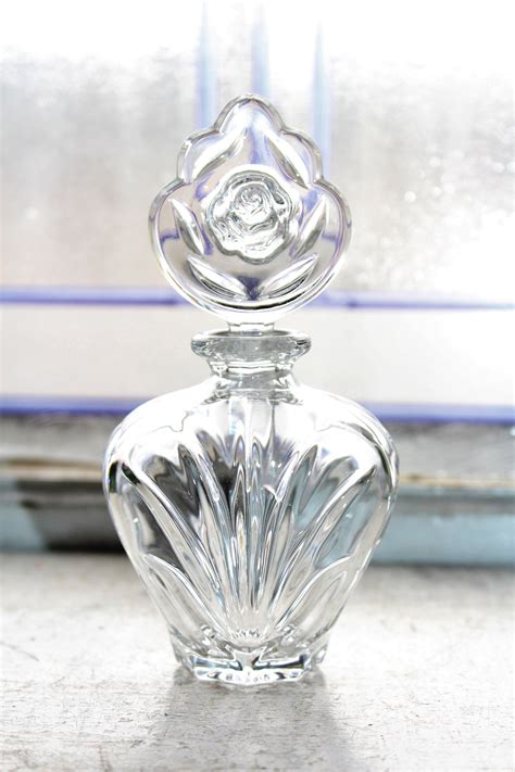 Vintage Crystal Perfume Bottle With Rose Finial