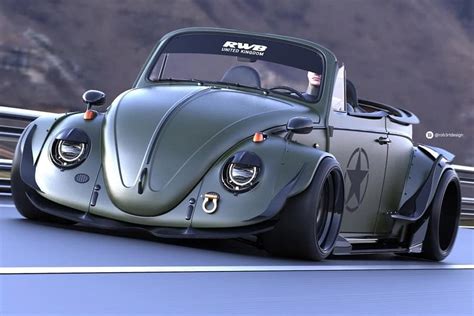 This Low Slung Volkswagen Beetle Roadster Is An Army Green Street Drag