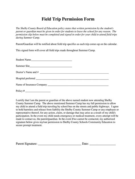 Field Trip Permission Slip Fill Out And Sign Online Dochub