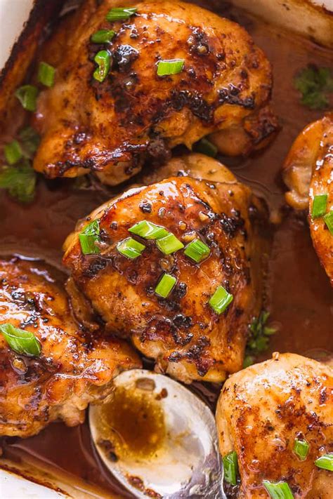 Place skin sides down in dish (dish and butter should be hot). Marinated Oven Baked Chicken Thighs | Diethood | Diethood ...