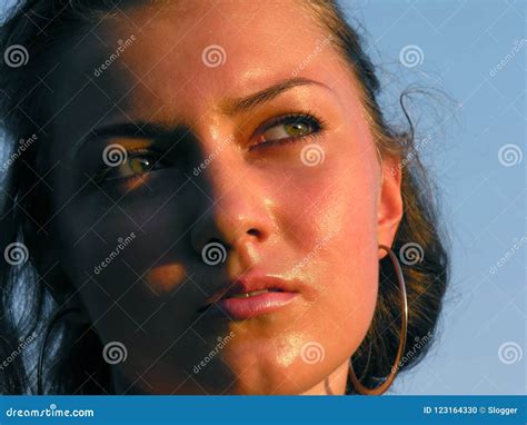 Close Up Portrait Of Young Strongly Sunburned Woman Stock Photo Image