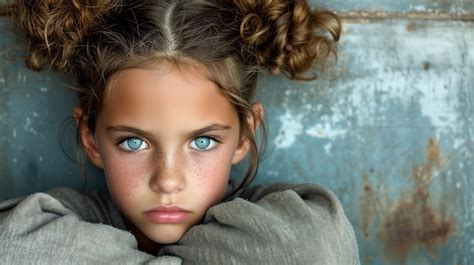 Premium Photo Portrait Of A Young Girl With Striking Blue Eyes And