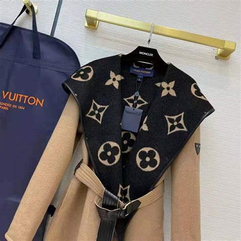 Louis Vuitton Women Giant Monogram Jacquard Wrap Coat In Camel Wool