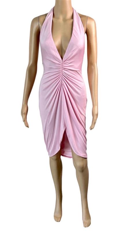 Versace Ss 2005 Runway Plunging Hi Low Ruched Open Back Pink Dress For