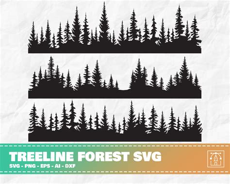 Art And Collectibles Drawing And Illustration Treeline Forest Svg Tree Line