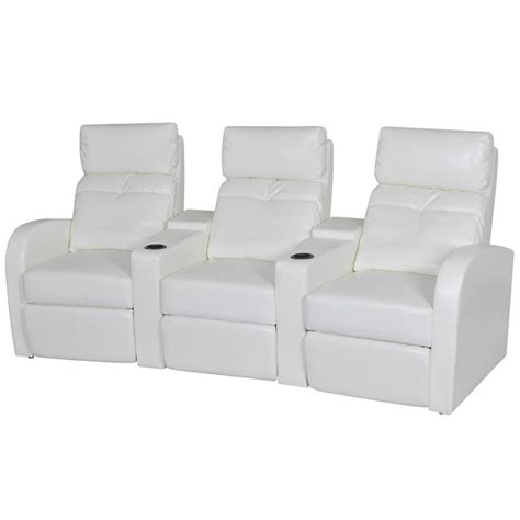 3 Seater Home Theater Recliner Sofa White Faux Leather